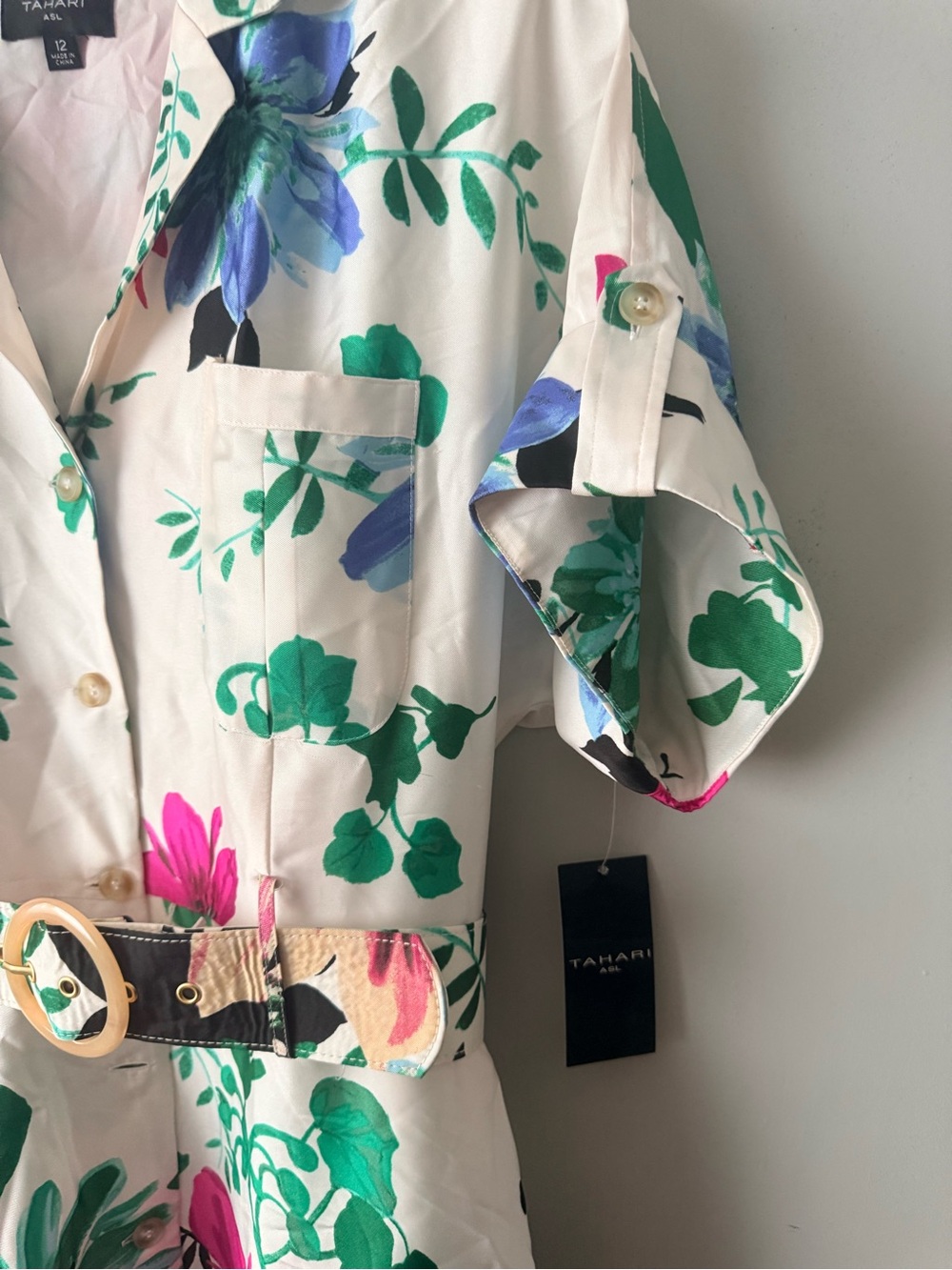 Tahari ASL White Floral Midi Skirt with Pink, Green & Blue Blooms - Picture 4 of 6